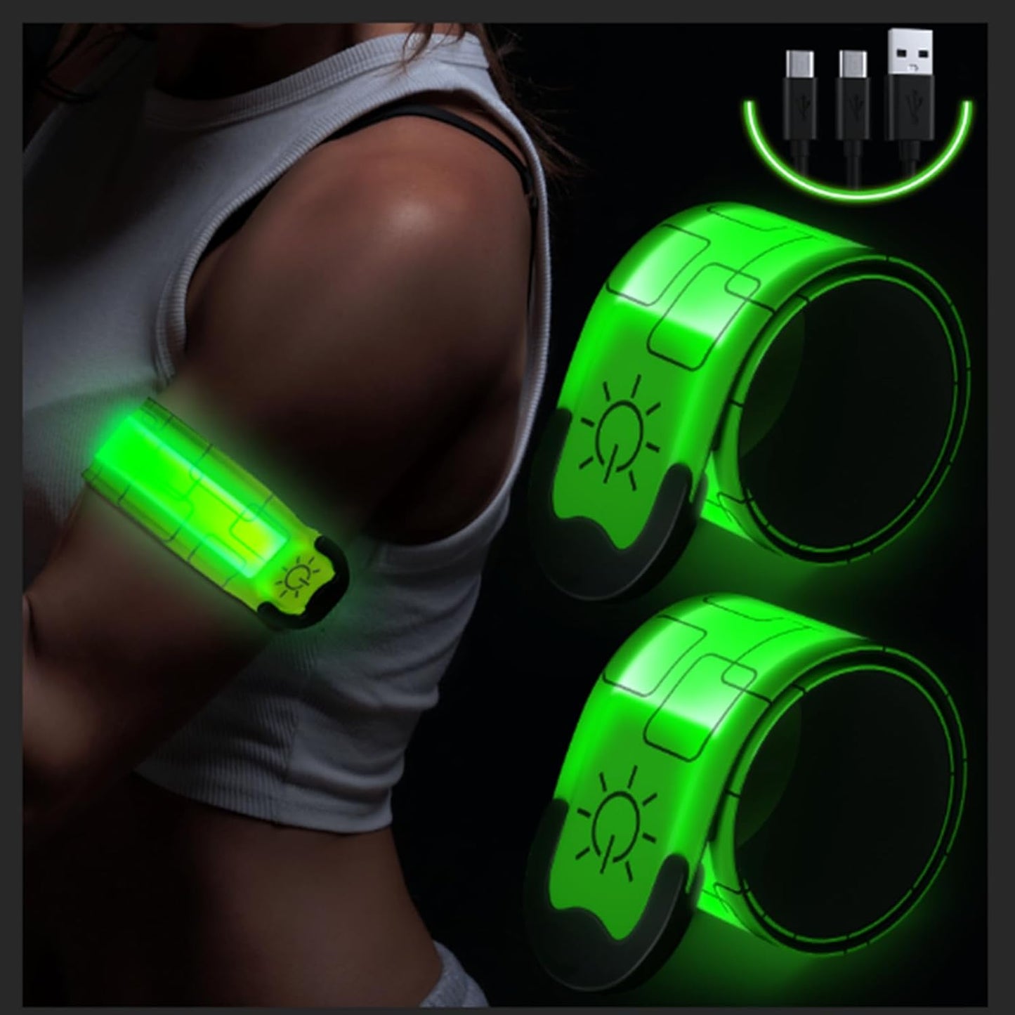 Upgrade Led Armband Aufladbar, 2 Stück Reflective Leucht Armbänder Licht Armband Kinder Leuchtbänder USB Reflektorband Leuchtarmband Reflektorband Nacht Sicherheits Licht Für Joggen Laufen Running